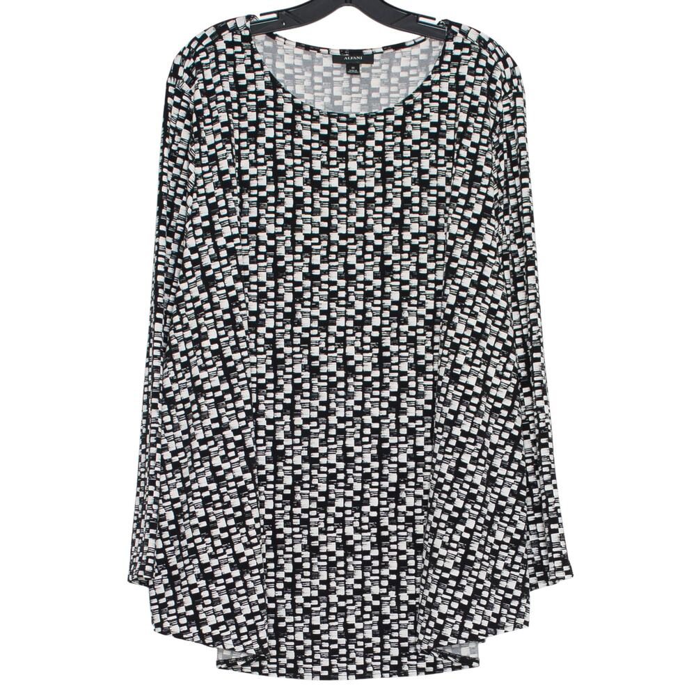 Alfani Top Slinky Geometric Stretch Workwear Office Casual Black White Plus 3X